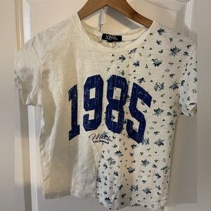 White and Blue Floral Graphic Baby Tee